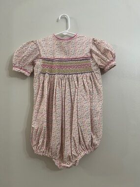 Smocked Floral Bubble Romper in Pink